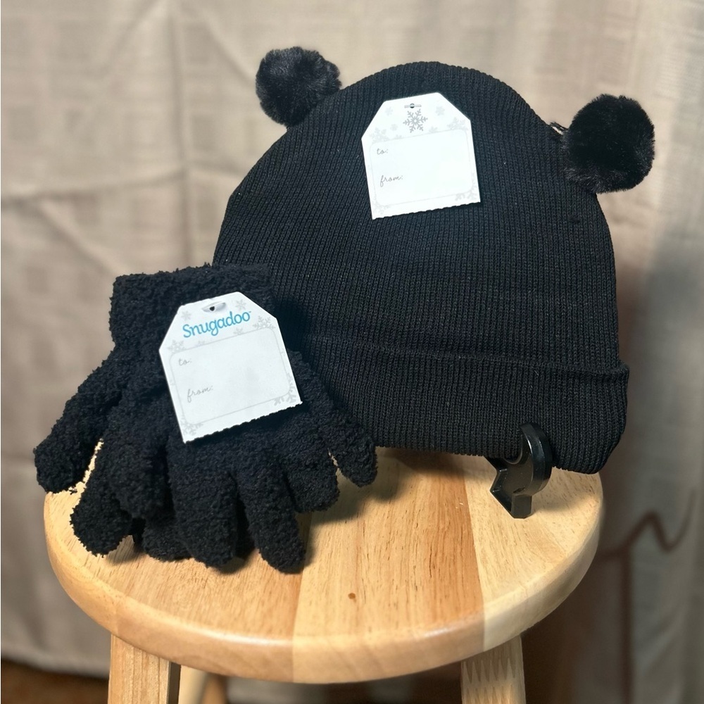 Snugadoo Children’s Winter Beanie & Fuzzy Glove Set Black NWT!!​​​